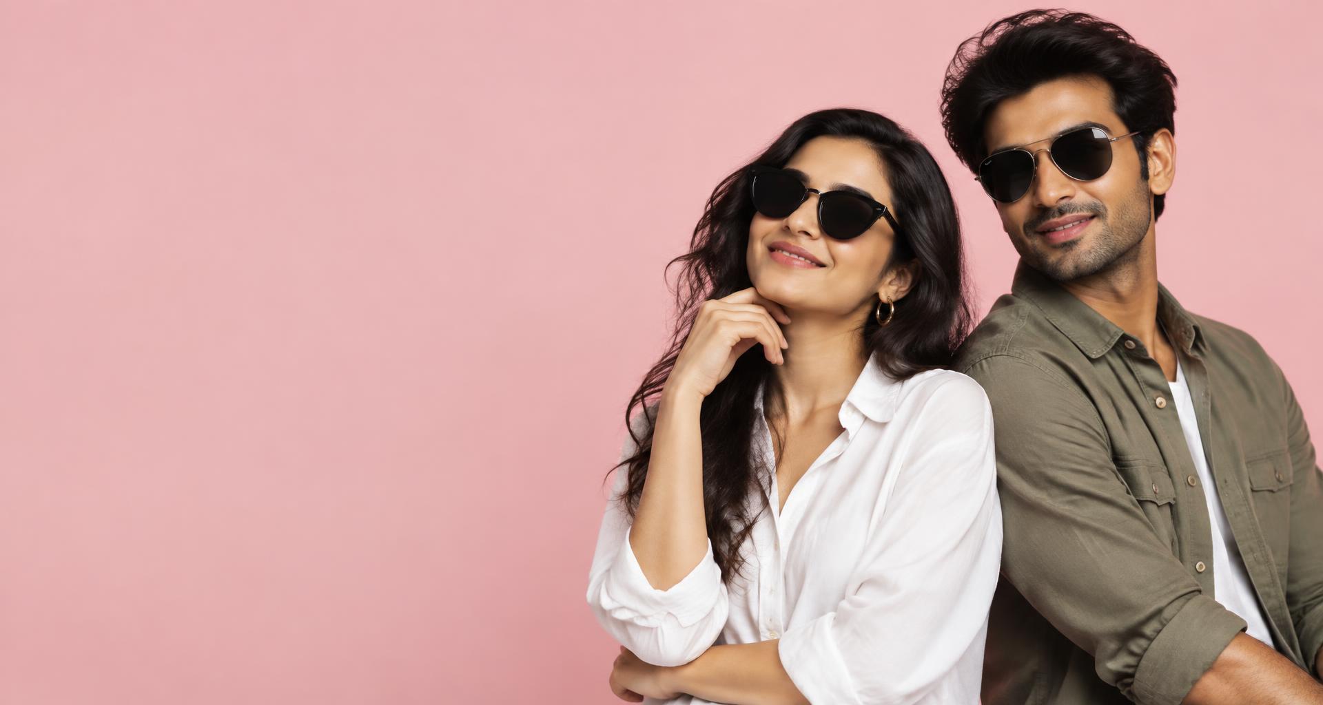 Two people wearing cat-eye and aviator sunglasses